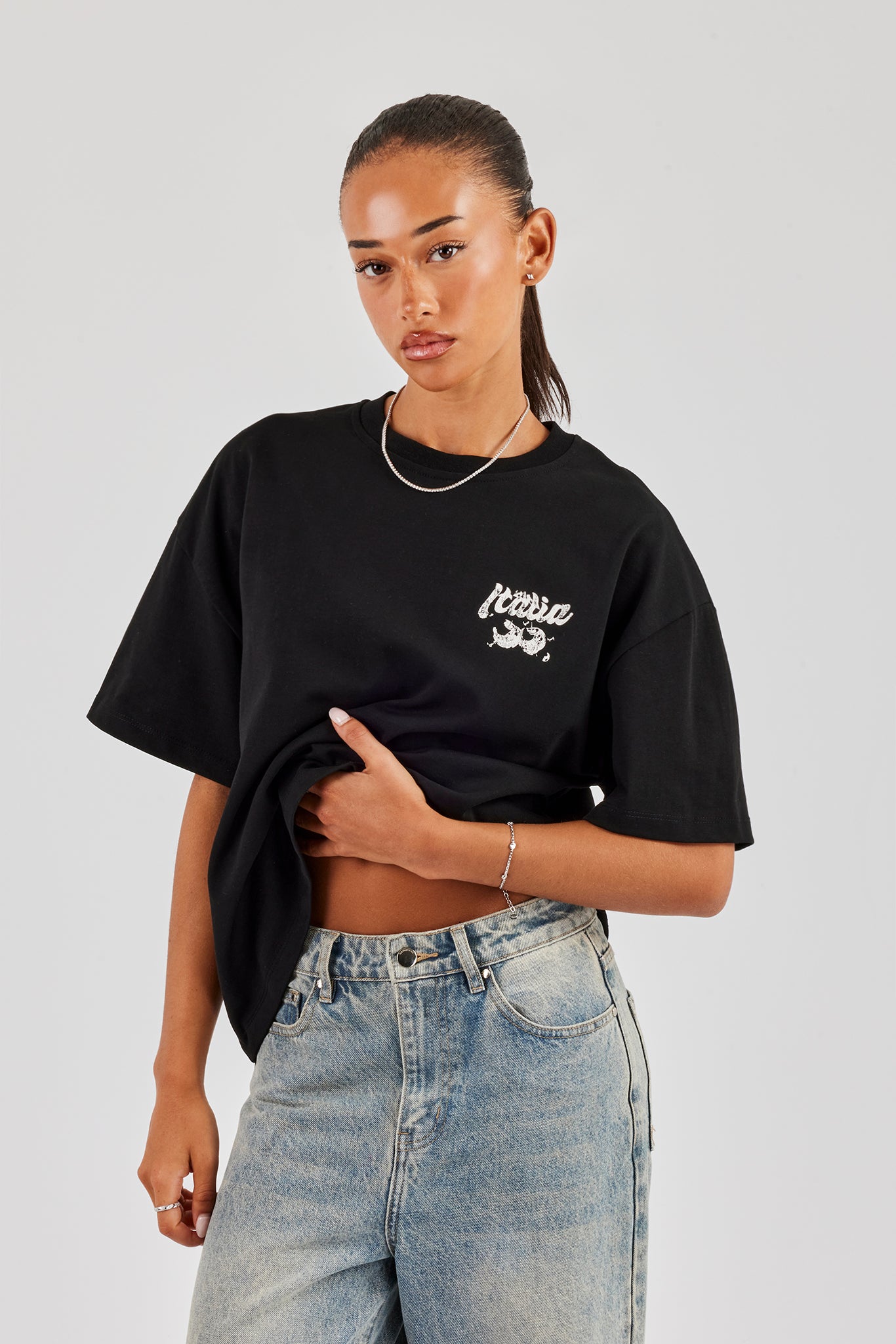 Italia Back Print Oversized T-Shirt - Black